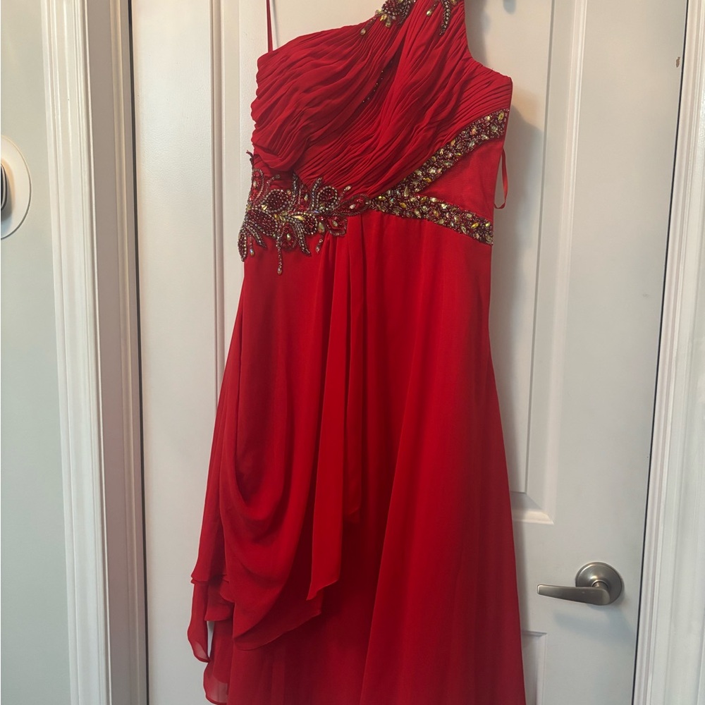 Chic Red Embellished Midi Dress